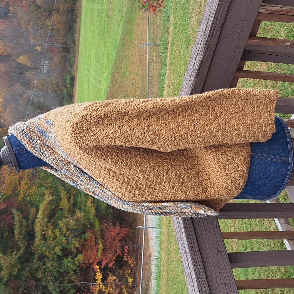 Hand Crafted Chunky Knit Cropped Sweater Brown Kimono Cardigan Boho Chic - Picture 6 of 12